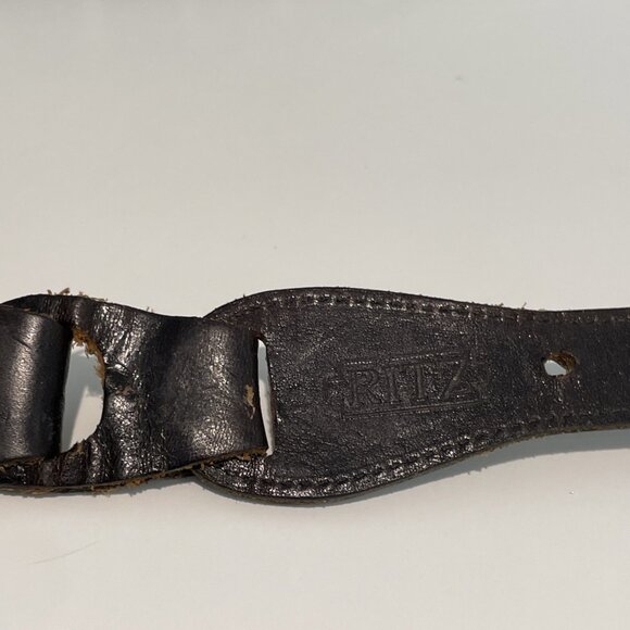 Vintage 80s RITZ Loop Link Belt Women's Medium Dark Brown Leather Covered Buckle - Picture 7 of 11